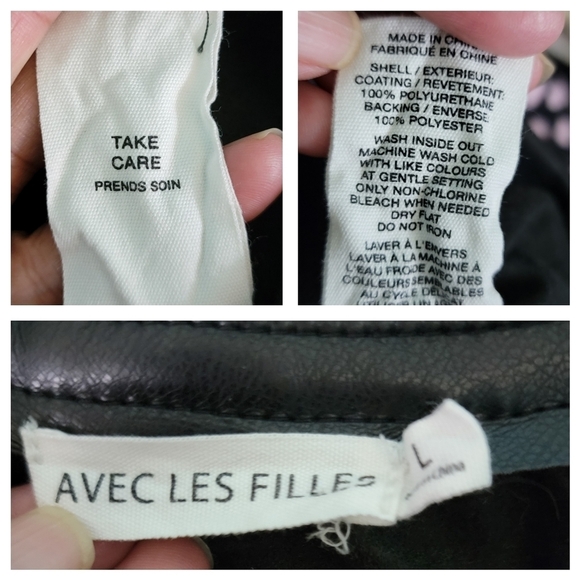 AVEC LES FILLES Women's Black Vegan Leather Too Jacket Sz L V-neck Half Sleeve - Picture 10 of 12